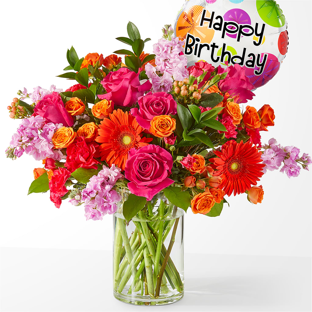 Fiesta Bouquet with Birthday Balloon – Touch Of Roses Inc, Visalia CA