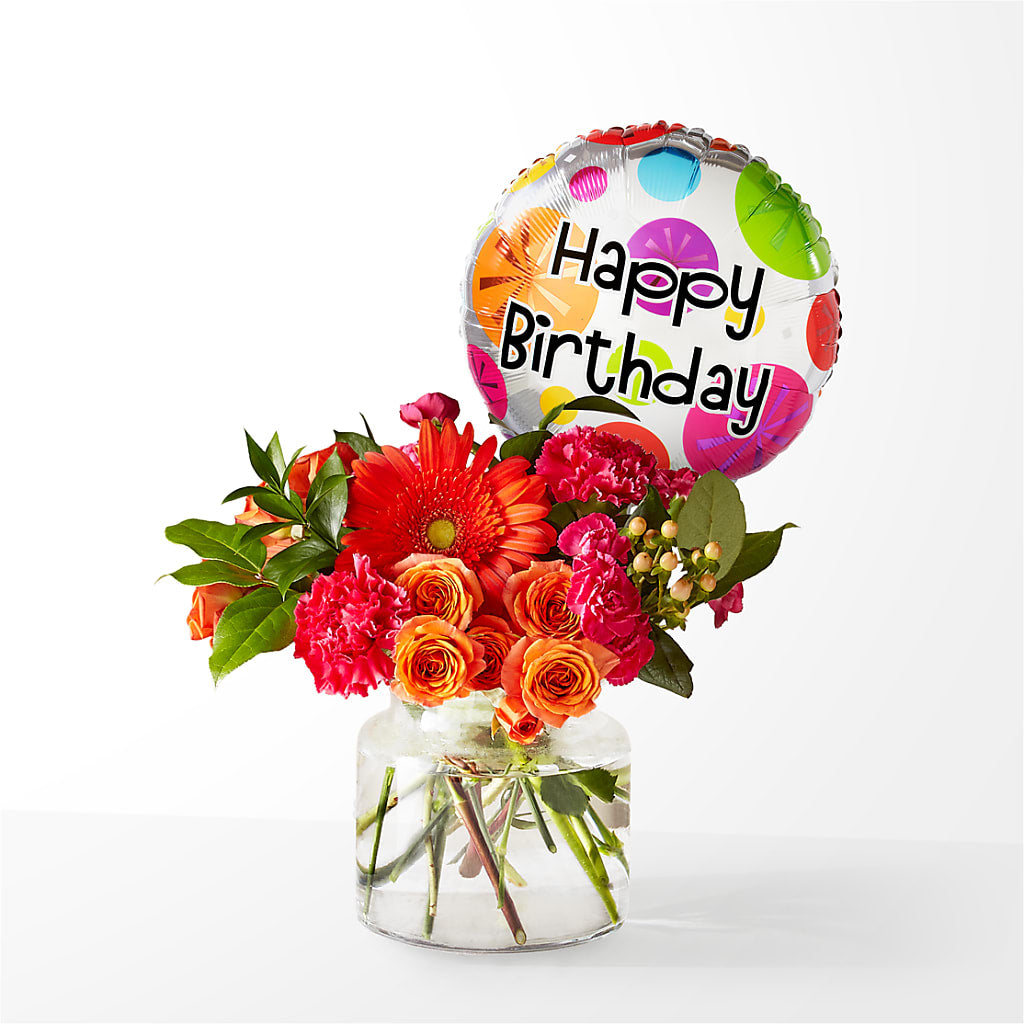 Fiesta Bouquet with Birthday Balloon – Touch Of Roses INC, Visalia CA