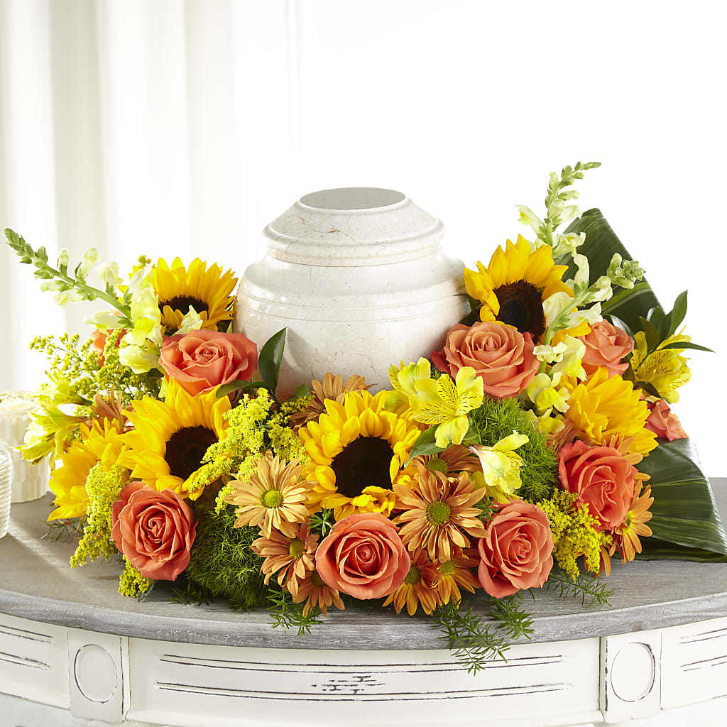 Faithful Sunflower Cremation Adornment – Touch Of Roses Inc, Visalia CA
