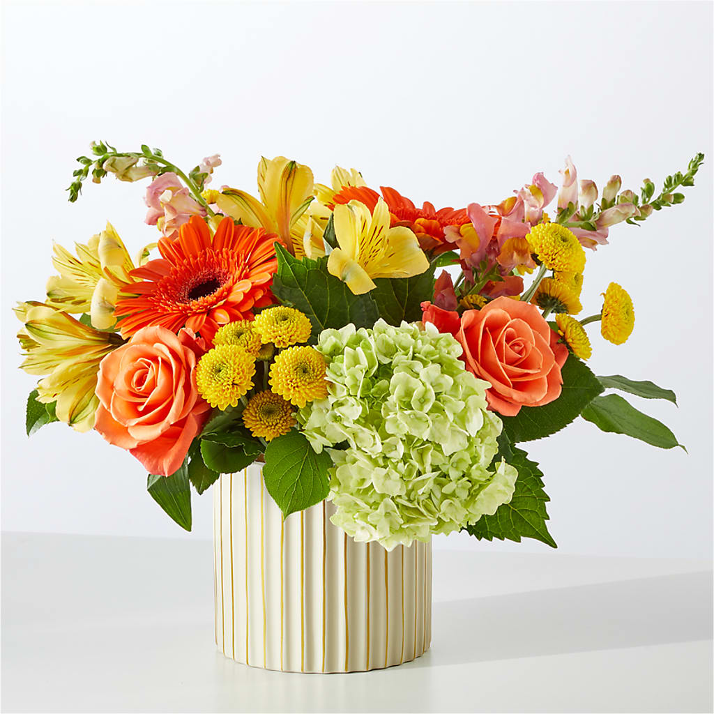 Autumn Sunshine Bouquet with Ivory Vase – Touch Of Roses, Visalia CA