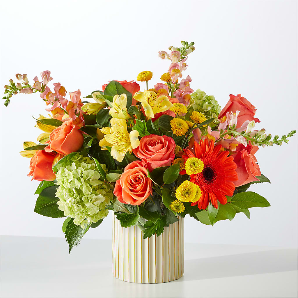 Autumn Sunshine Bouquet with Ivory Vase – Touch Of Roses Inc, Visalia CA