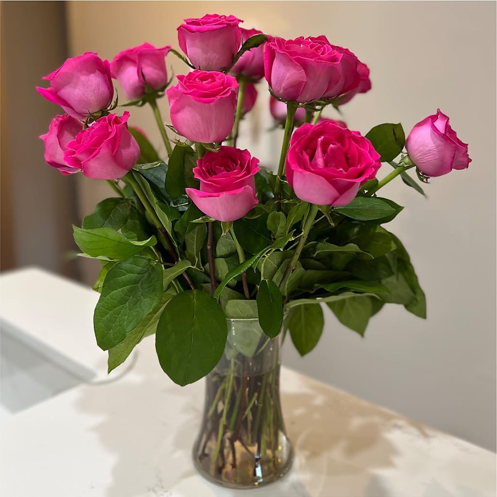 Long Stem Pink Rose Bouquet –  Touch Of Roses, Visalia CA