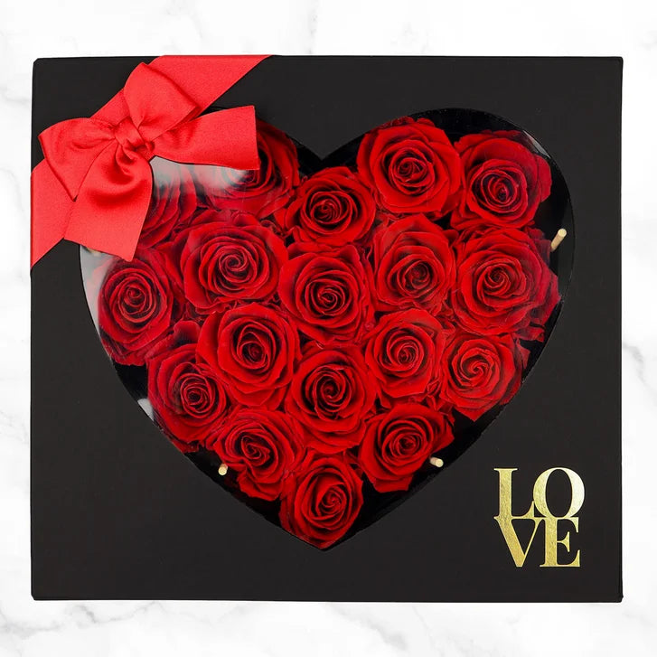 Red Forever Roses with Black Box, 18-stems