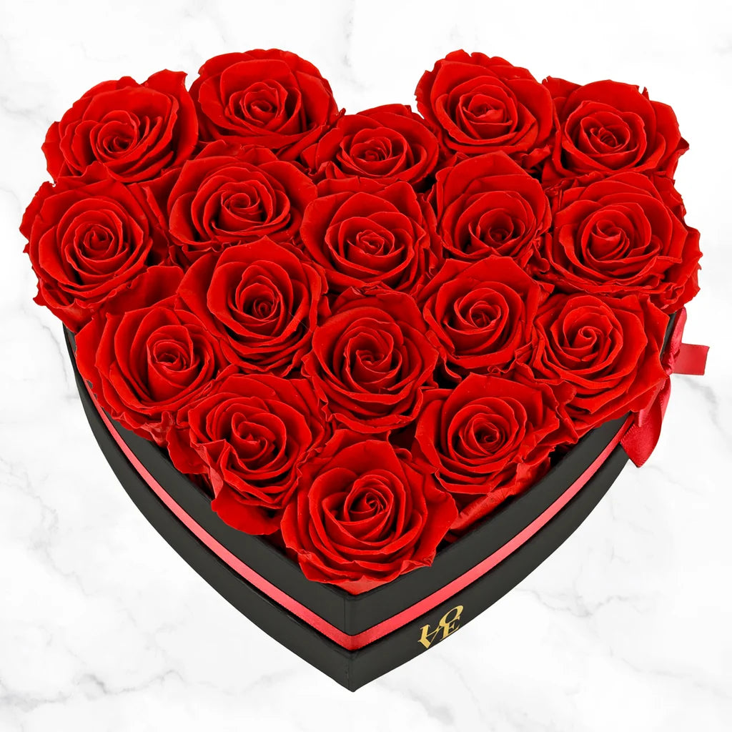 Red Forever Roses with Black Box, 18-stems