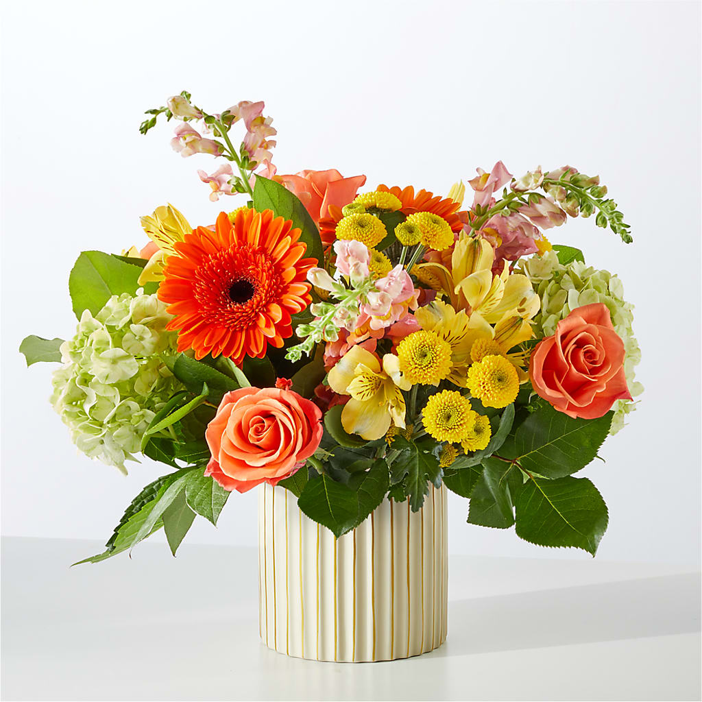 Autumn Sunshine Bouquet with Ivory Vase –  Touch Of Roses Inc, Visalia CA